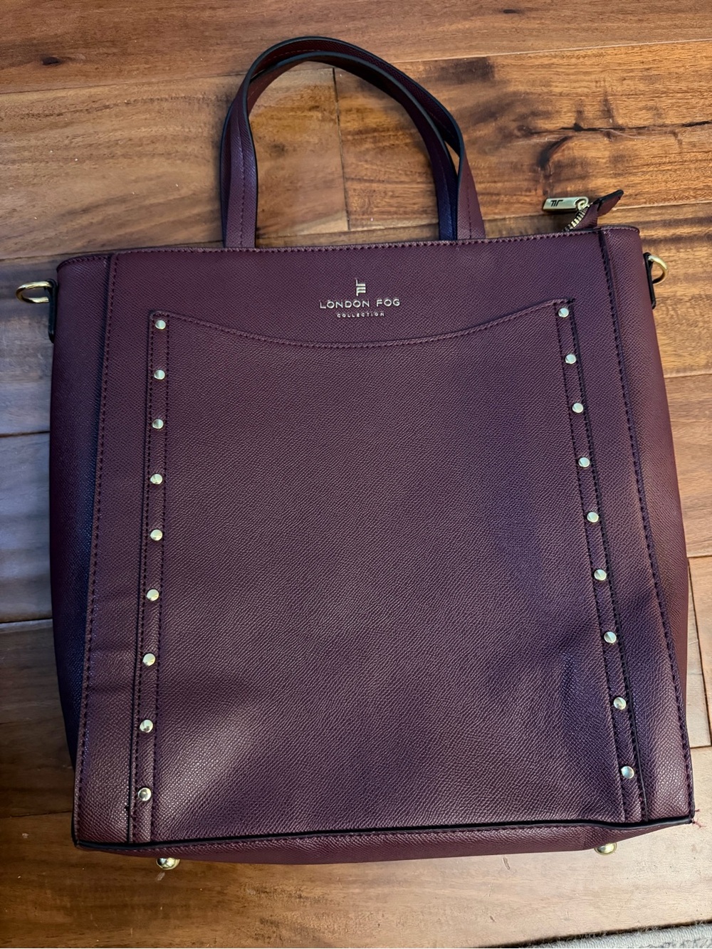 London Fog Women's Sophia Studded Tote Bag, Plum